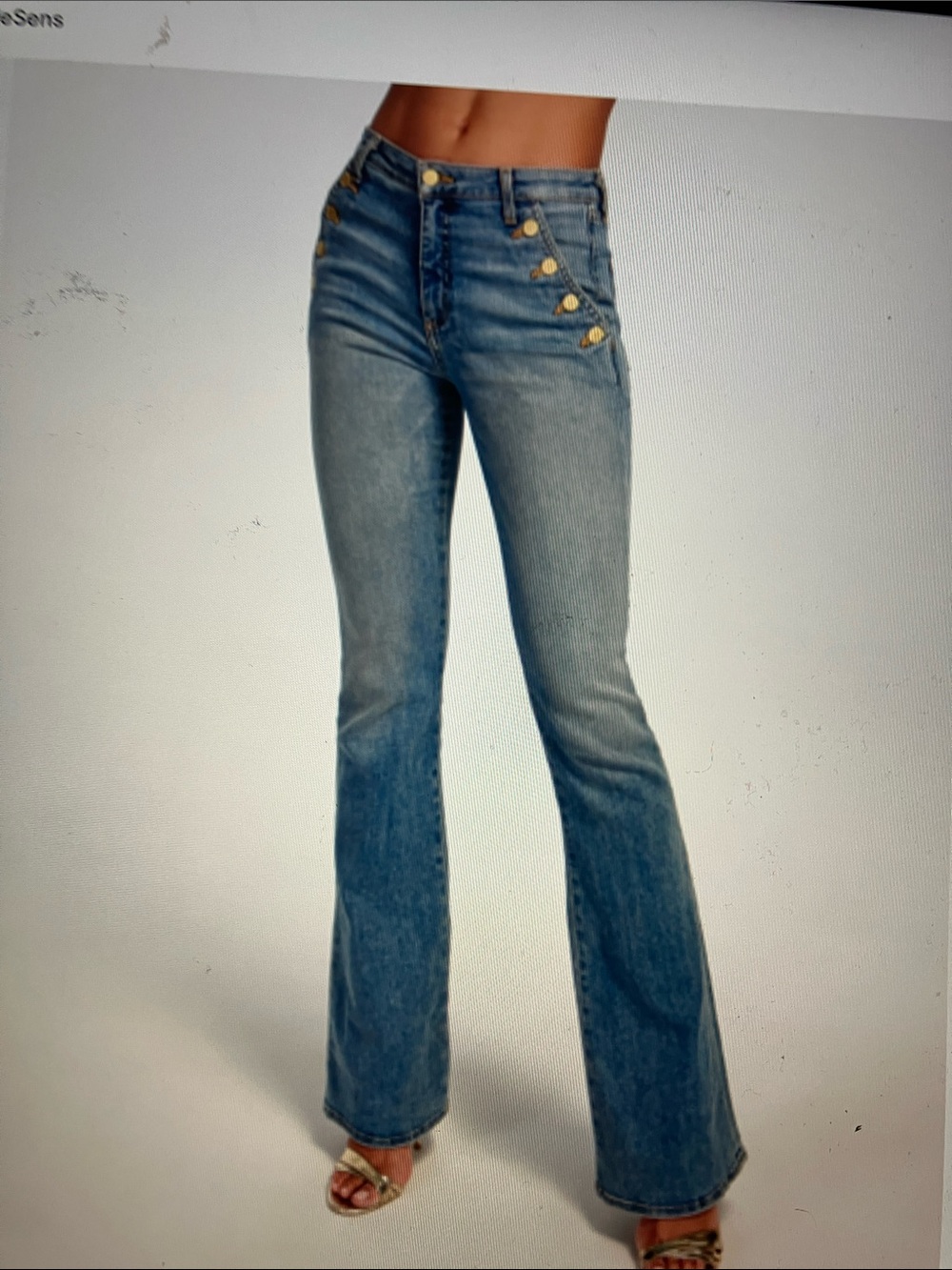 Curve High-Rise Button-Accent Flared Jeans - Blue